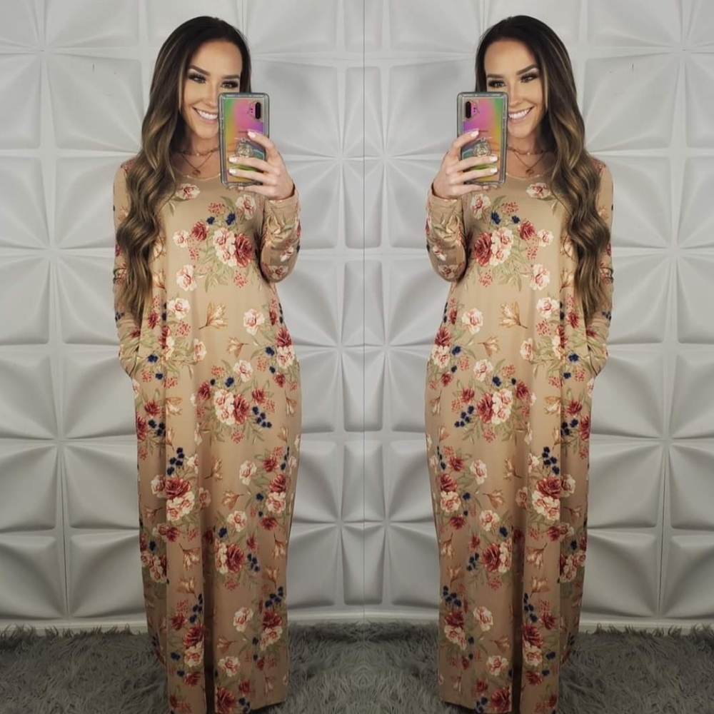 Taupe Floral Maxi Dress Medium